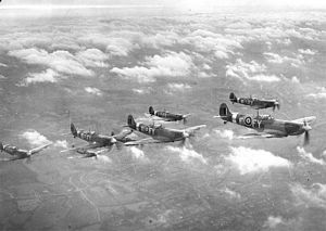 Flight of eight Spitfires