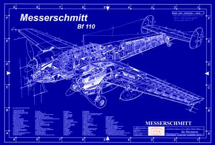 Wwii Aircraft on Bf110 Blueprint Jpg