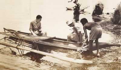 launching an outrigger canoe