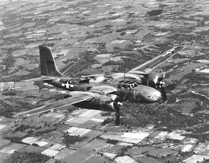 Douglas A-26 Invader in flight, tail #3-22282