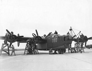 Laredo groundcrew servicing B-24 engines