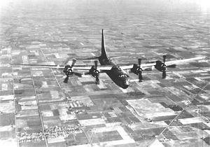 B-32 Dominator flying over American farmland