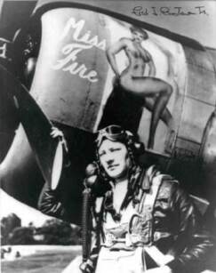 Fred Christensen with 'Miss Fire,' his P-47