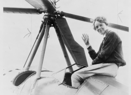 Amelia Earhart sitting in an autogiro