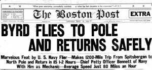 Boston Post headline of Byrd's claim