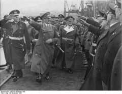 Raeder, Hitler, Goering at launch ceremony