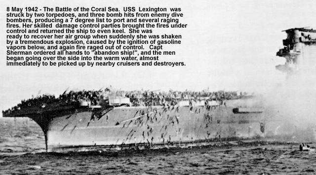 USS Lexington crew abandon ship as it sinks at battle of Coral Sea