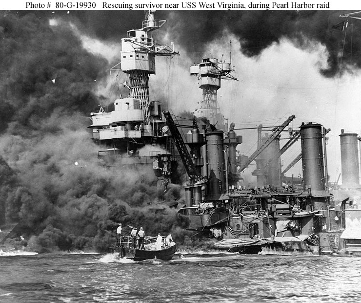 Pearl Harbor - tennessee and West Virginia burning