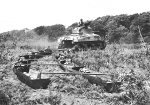 Sherman tank with battle sleds